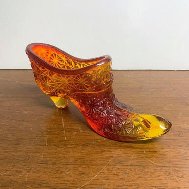 Vintage Amberina Glass Daisy and Button Shoe 