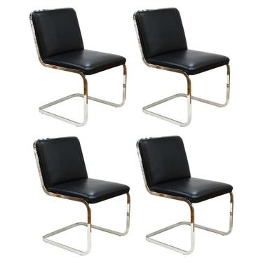 Brueton Mid-Century Modern Chrome Dining Chairs with Leather Upholstery
