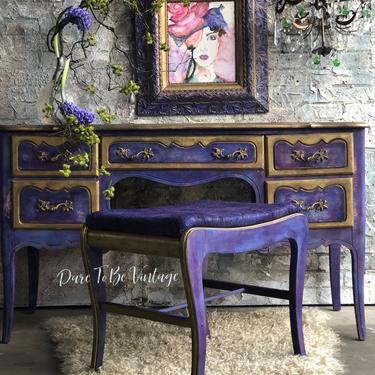 Vintage Painted Vanity Desk - Bohemian Vanity - Vintage Makeup Vanity - Dressing Table - French Provincial - Floral Painted Furniture 