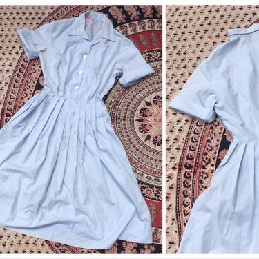 true vintage 50s shirtwaist dress, pale blue 50s dress / '50s dress w/ full pleated skirt / bridesmaid dress, light cotton pastel dress 