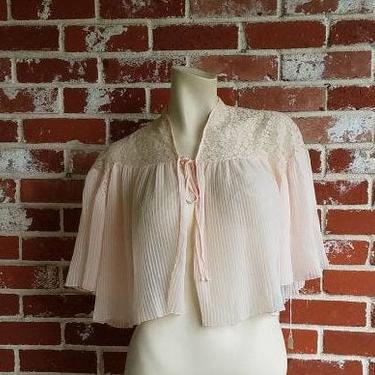 40s/50s Best Ever Pink Bed Jacket RARE Lacy Accordian Pleat Barbizon S 