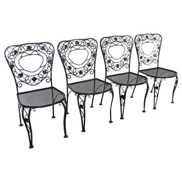 Set of 4 Mid-Century Meadowcraft Wrought Floral Iron Patio Dining Side Chairs 