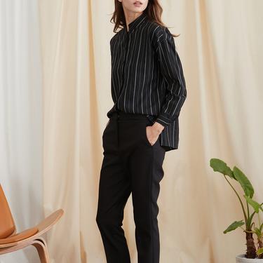 Melange Blanc Taylor Stripe Linen Blend Shirt Black | Made in NYC | shirt | sustainable | stripe blouse | casual top | stripe top | 