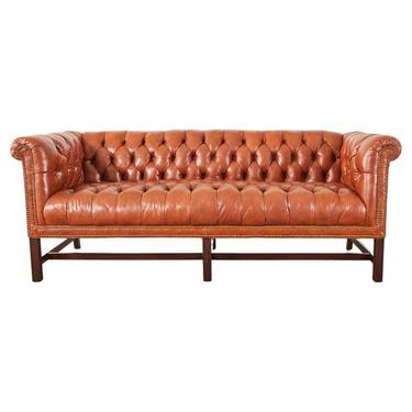 English Georgian Style Tufted Leather Chesterfield Sofa Settee