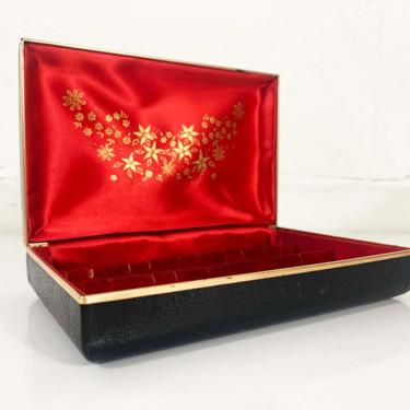 Vintage Mele Style Jewelry Box Velvet Earring Ring Case Black Red Gold Travel Hard Clamshell Retro Necklace Storage 1960s Mod Flower 