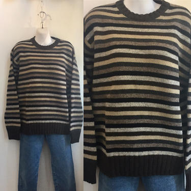 Vintage 90's LAMBSWOOL STRIPED BOYFRIEND Sweater / Slouchy Soft Preppy 
