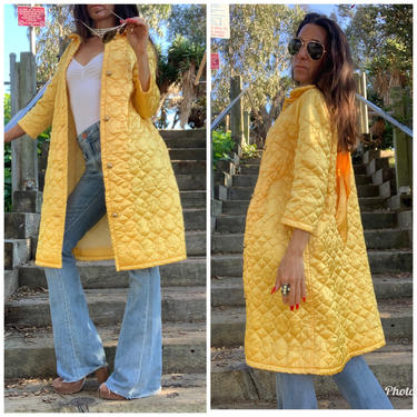 60s Gold Quilted Bed Jacket Kimono duster S 