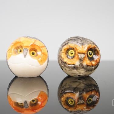 Pair of Alabaster/Marble Italian Owl Paperweights
