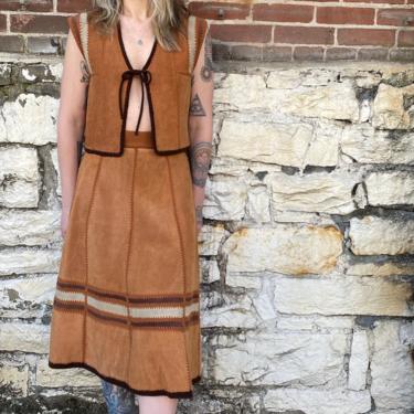 1970s 2pc Suede & Knit Outfit 