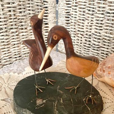 Coastal Birds, Inlaid Wood, Metal Legs, Polished Wood, Sculptural, Set of 2, Artisan Vintage, Cranes, Egrets, Beach, Resort 