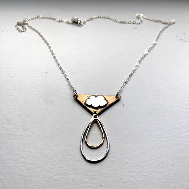 Cloudy Day Necklace in Sterling and Gold with Rain Drop Drops 
