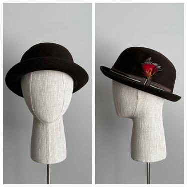 Vintage 60s Brown Wool Derby Bowler Hat- NEW OLD STOCK! 