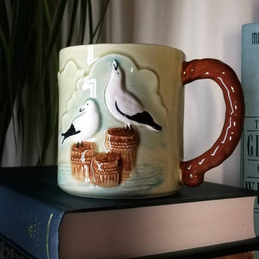 1980s Misty Morn Seagull Mug, Coffee Cup ~ Beach Ocean Bird Lover's Glazed Ceramic Mug, 1981 