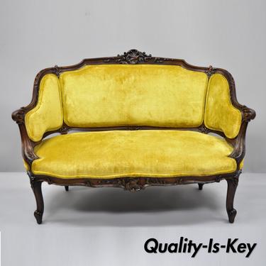 Antique French Louis XV Style Finely Carved Mahogany Settee Loveseat