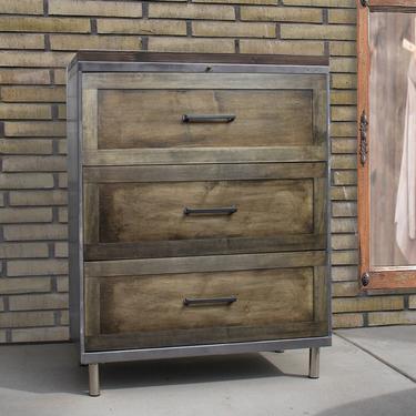 Refinished Metal Filing Cabinet with Wood Drawer Face 30&amp;quot;, 36&amp;quot; or 42&amp;quot; wide 3 drawer lateral / Office Storage / Cabinet Rustic / industrial 