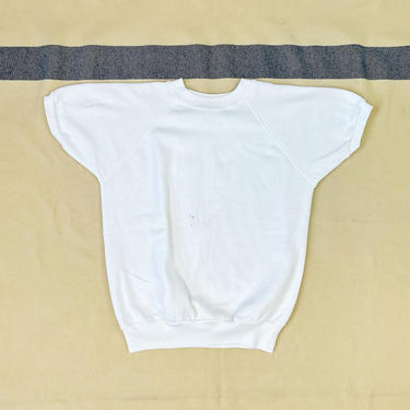 Size M Vintage 1980s Cotton Blend White Short Sleeve Sweatshirt 