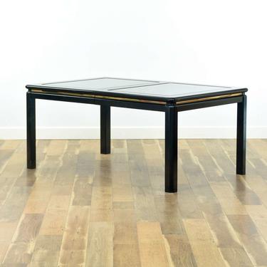Modernist Black Table W Fogged Glass Inserts
