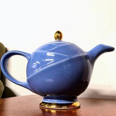 Vintage Hall China Moderne Teapot Cadet/Delphinium Blue with Gold 6 Cup 0209 