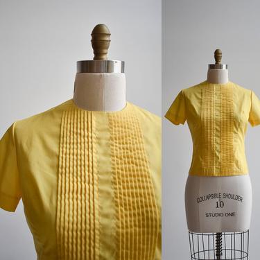 1950s Yellow Cotton Pintucked Blouse 
