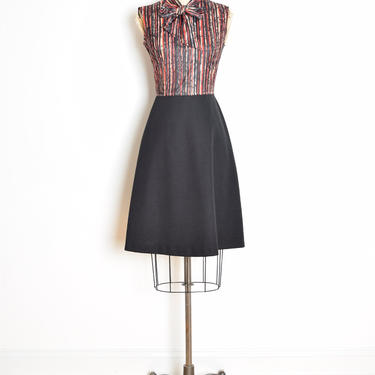 vintage 70s secretary dress black red ascot pussy bow striped print dress XS S clothing 