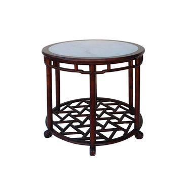 Chinese Oriental Brown Round Marble Stone Top Pedestal Table cs2119E 