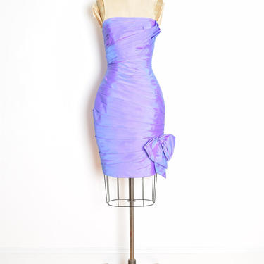vintage 80s party dress AJ BARI purple strapless bow short prom cocktail S iridescent clothing 