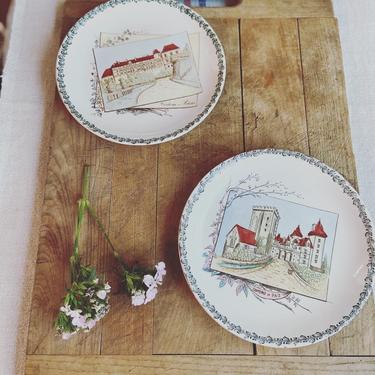 Beautiful set of 2 vintage French ironstone plates- VF2P 