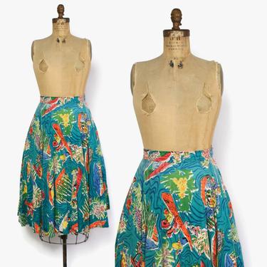 Vintage 50s Novelty Print SKIRT / 1950s Mexican Print Cotton Full Circle Skirt 