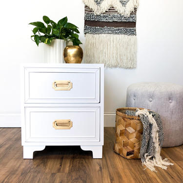 White Campaign Nightstand - Mid Century Furniture 