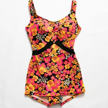 1960s Bathing Suit Psychedelic OnePiece XS 