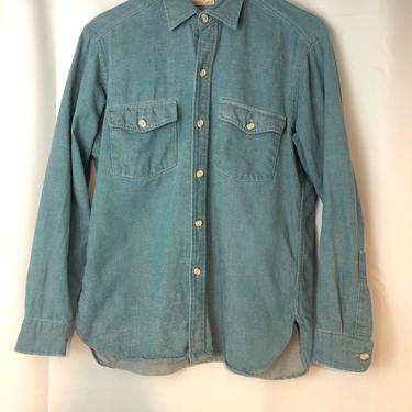 1980s vintage LL Bean Timberline Shirt blue chambray denim mens work wear M 