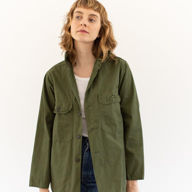 Vintage Olive Green Trooper Shirt | Cotton Poplin Summer Button Up OverShirt | S M 