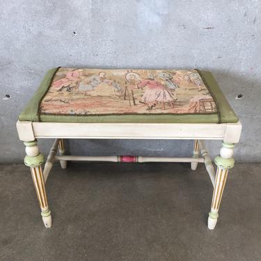 Antique 1800's French Provincial Tapestry Seat Bench