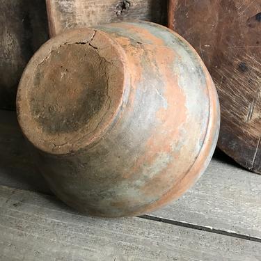19th C French Mixing Bowl, Pottery, Rustic Small Dairy Bowl, Primitive, French Farmhouse Cuisine, Damaged 