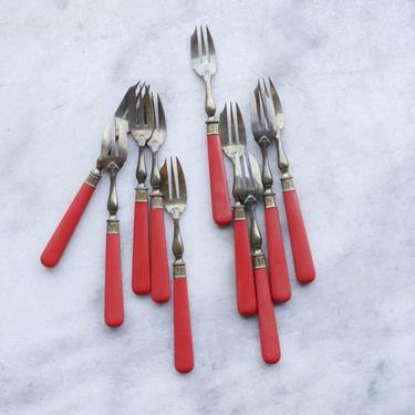 Set of Red Seafood Forks