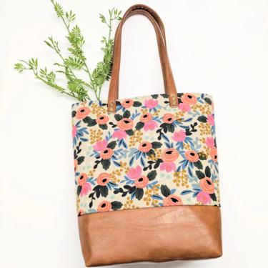 Rifle Paper Co Les Fleurs Tote - Flower Tote Bag, Large Vegan Bag, Teacher Bag, Work Bag, Rifle Paper Tote Bag 