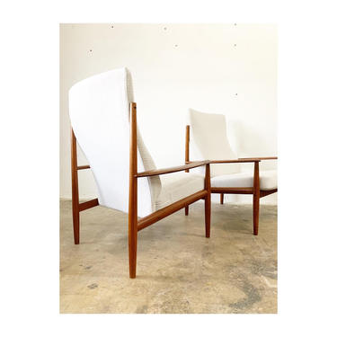 Pair Mid Century Modern Scandinavian Lounge Highback Chairs by Grete Jalk 