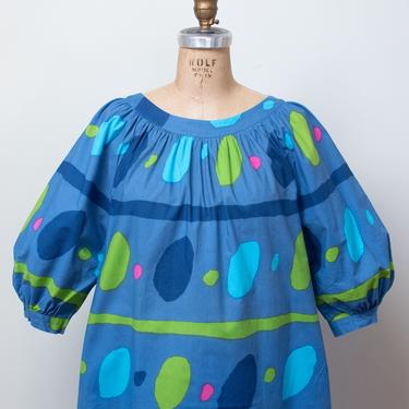 Blue Puff Sleeve Dress | Marimekko 1970s 
