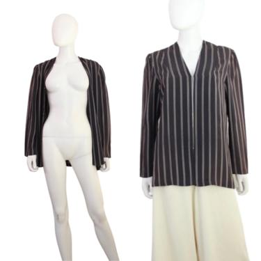 1920s Silk Blouse - 1920s Navy Blue Silk Blouse - 1920s Silk Top - 1920s Long Sleeve Blouse - 20s Stripe Blouse - 1920s Shirt | Size Medium 