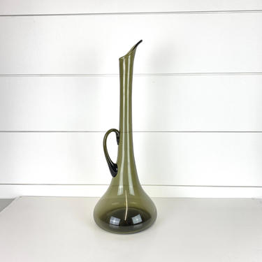 Vintage Viking Tall Art Glass Pitcher Vase Smokey Grey 18