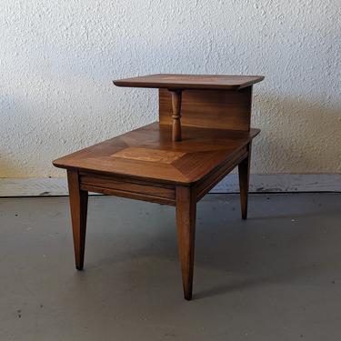 1957 Lane Burl Inlay 2 Tier Side End Table 