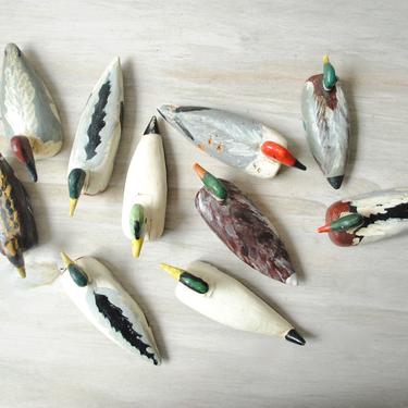 Vintage Handmade Duck Decoys, Lot of 10 Small Duck Decoys, Wooden Duck Decoys, Hand Painted Tiny Duck Figurines, Wooden Duck Figurines 