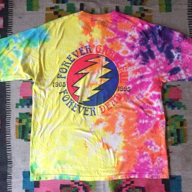 1990s Vintage Official Grateful Dead 1965-1995 Tie Dye T Shirt - Men's XL - Forever Grateful Forever Dead - Rainbow - Long Sleeve - by HighEnergyVintage