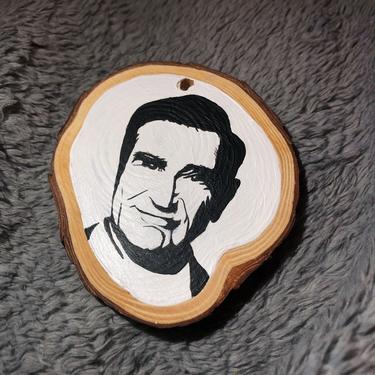 Hand Painted Wooden Ornament Double Sided - Schitt's Creek Johnny Rose Portrait 