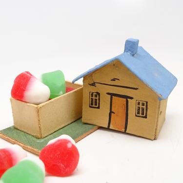 Antique 1930's German Cardboard House Candy Container, Vintage Christmas Decor, Hand Painted Germany 