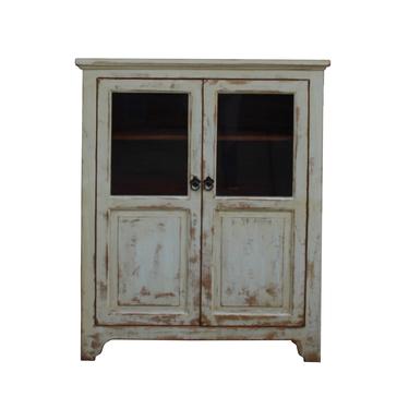 Distressed Off White Glass Display Bookcase Curio Cabinet cs5377S