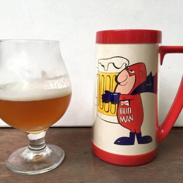 Vintage Budweiser Bud Man Beer Mug, Plastic Thermo-Serv Beer Stein By West Bend, Retro Barware 