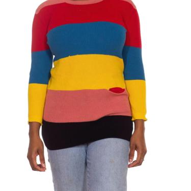 1970S Sonia Rykiel Red Blue  Yellow Multi Cotton Knit Color Blocked Stripe Sweater 