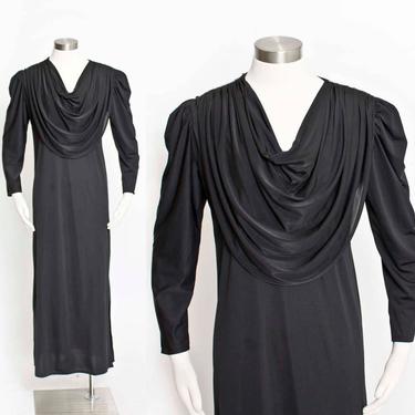 Vintage Oscar De La Renta for SWIRL 1980s Dress - Black Knit Draped Rhinestone Cocktail 80s - Medium 