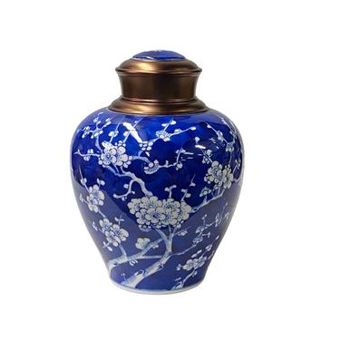 Oriental Handmade Blue White Porcelain Metal Lid Container Urn ws1776E 